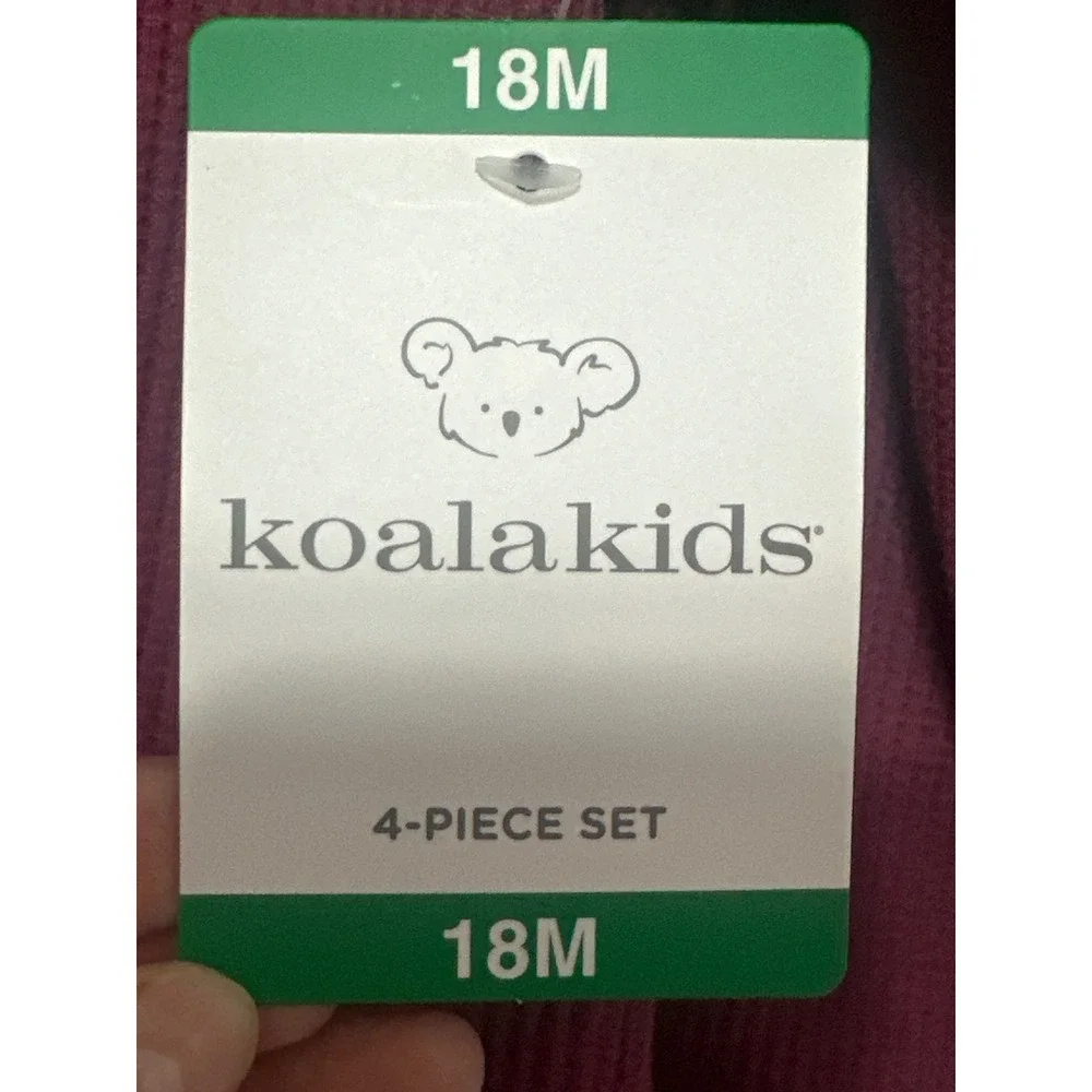 NWT Koala Kids 18M Baby 4-Piece Set Ruffle Waffle Knit Heart Leopard Pink Purpl